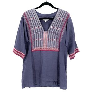 Cabi Blue Top #996 Blue V-Neck Embroidered Tunic Top Size Medium